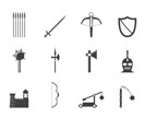 Silhouette medieval arms and objects icons - vector icon set