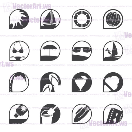 Silhouette Simple Summer and Holiday Icons - Vector Icon Set