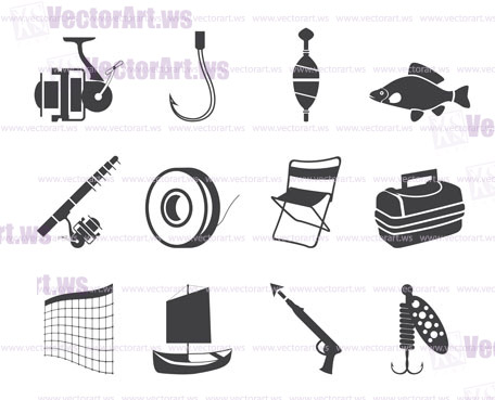 Silhouette Fishing and holiday icons - vector icon set
