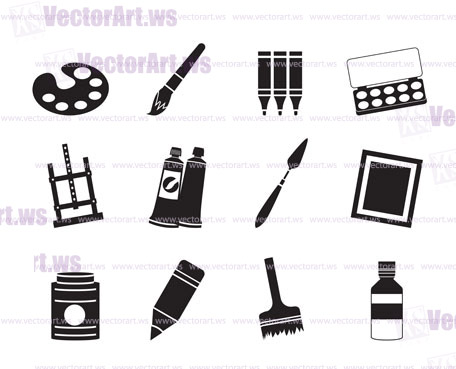 Silhouette painter, drawing and painting icons -  vector icon set