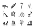 Silhouette Park objects and signs icon - vector icon set