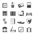 Silhouette bank, business, finance and office icons vector icon set