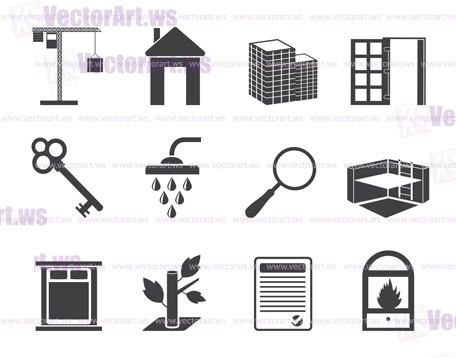 Silhouette Simple Real Estate icons - Vector Icon Set
