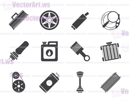 Silhouette Realistic Car Parts and Services icons - Vector Icon Set 2