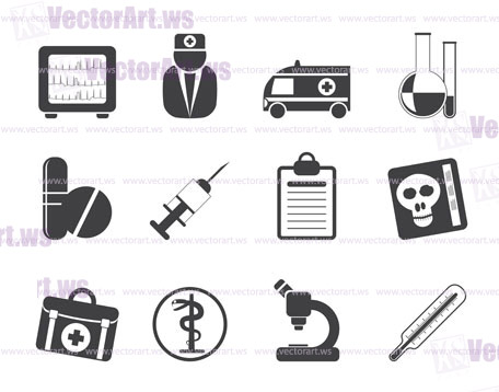 Silhouette Medical and healthcare Icons Vector Icon Set