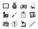 Silhouette Medical and healthcare Icons Vector Icon Set