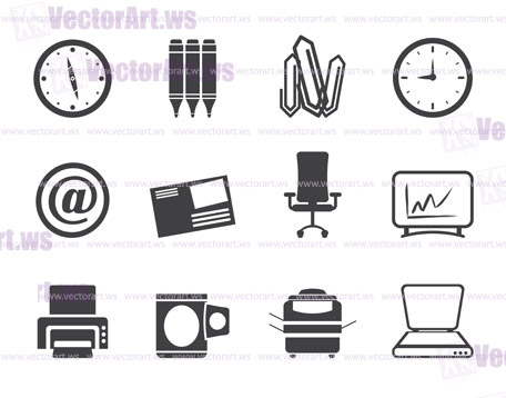 Silhouette Business and Office tools icons  vector icon set