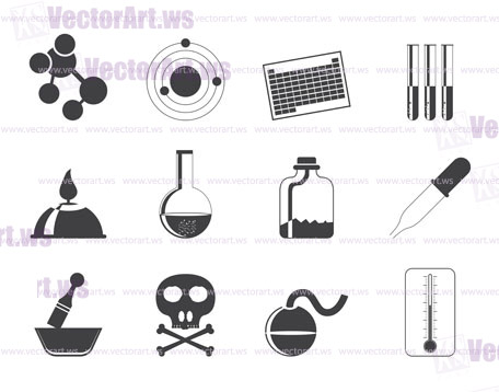 Silhouette Chemistry industry icons - vector icon set