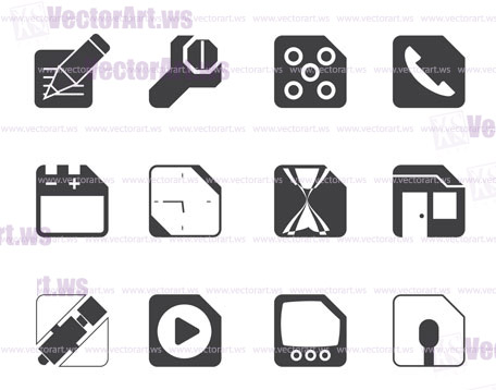 Silhouette Mobile Phone, Computer and Internet Icons - Vector Icon Set 2
