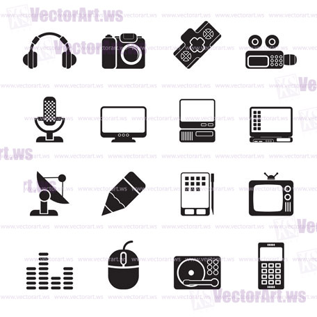 Silhouette Media equipment icons - vector icon set