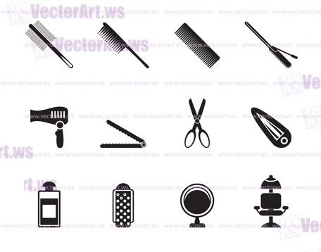 Silhouette hairdressing, coiffure and make-up icons  - vector icon set