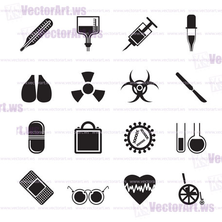 Silhouette collection of  medical themed icons and warning-signs vector icon set