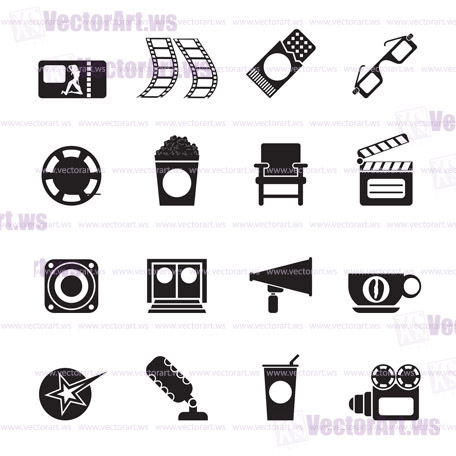 Silhouette Cinema and Movie - vector icon set