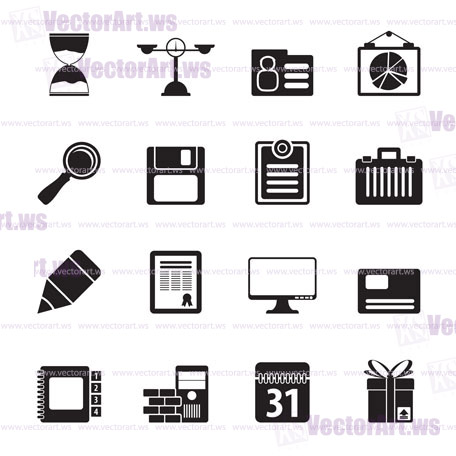 Silhouette Business and office icons -  vector icon set
