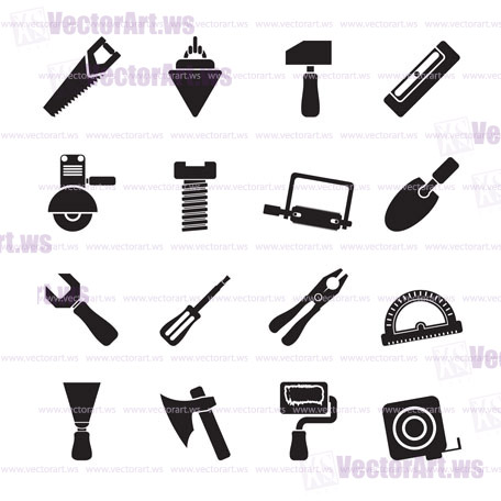 Silhouette Building and Construction Tools icons - Vector Icon Set