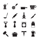 Silhouette Kitchen and household tools icons - vector icon set