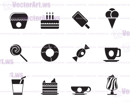 Silhouette Sweet food and confectionery icons - vector icon set