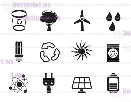Silhouette Ecology, energy and nature icons - Vector Icon Set