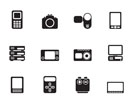 Silhouette technical, media and electronics icons - vector icon set