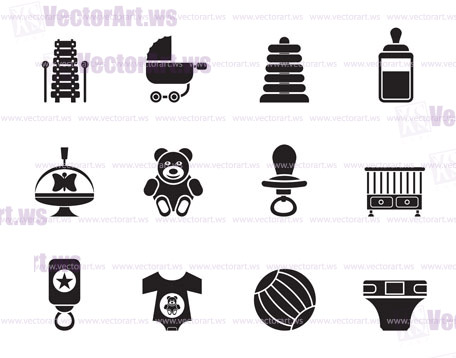 Silhouette Child, Baby and Baby Online Shop Icons - Vector Icon Set