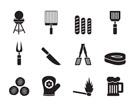 Silhouette picnic, barbecue and grill icons - vector icon set