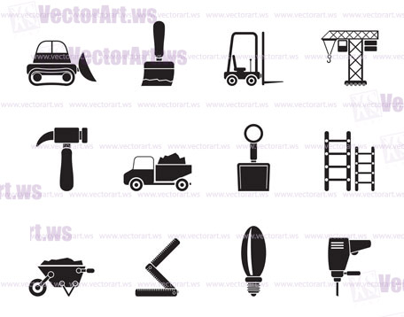 Silhouette Building and Construction equipment icons - Vector Icon Set