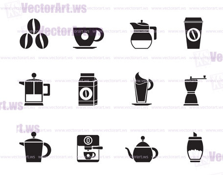 Silhouette coffee industry signs and icons - vector icon set