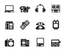 Silhouette electronics, media and technical equipment icons - vector icon set