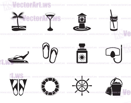 Silhouette Sea, marine and holiday icons - vector icon set