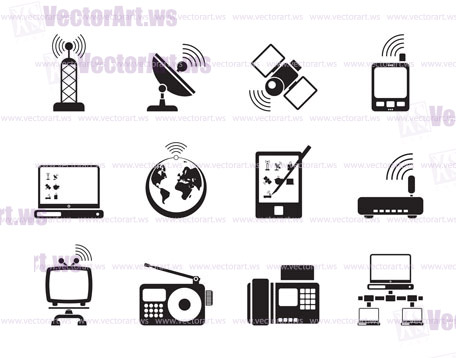 Silhouette communication and technology icons - vector icon set