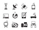Silhouette communication and technology icons - vector icon set