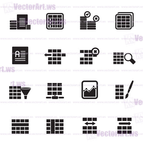 Silhouette Database and Table Formatting Icons - Vector Icon Set
