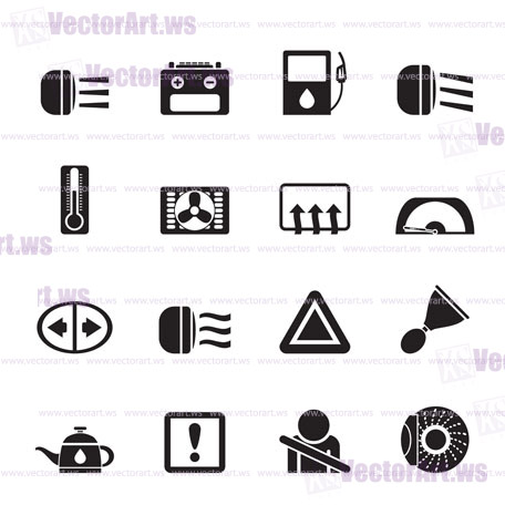 Silhouette Car Dashboard - realistic vector icons set