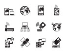 Silhouette communication, computer and mobile phone icons - vector icon set