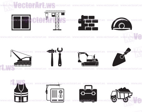 Silhouette building and construction icons - vector icon set