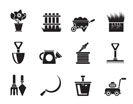 Silhouette Garden and gardening tools icons - vector icon set