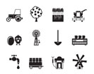 Silhouette farming industry and farming tools icons - vector icon set