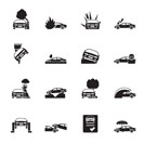 Silhouette car and transportation insurance and risk icons - vector icon set