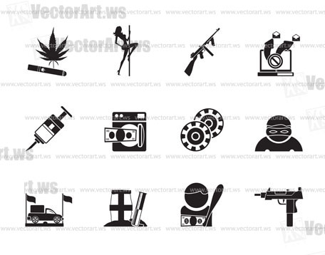 Silhouette mafia and organized criminality activity icons - vector icon set