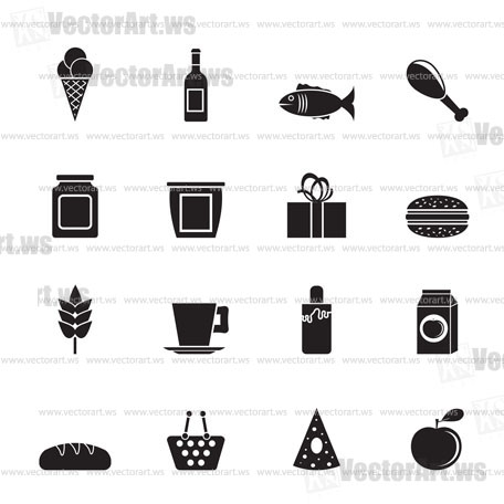 Silhouette shop, food and drink icons - vector icon set