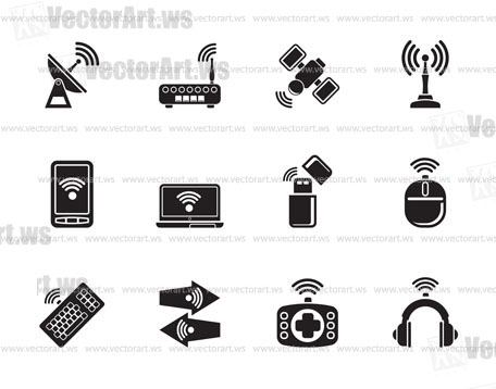 Silhouette Wireless and communication technology icons - vector icon set