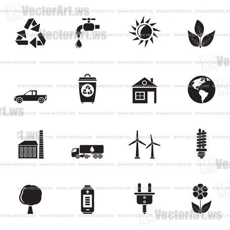 Silhouette ecology and environment icons - vector icon set