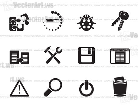 Silhouette developer, programming and application icons - vector icon set