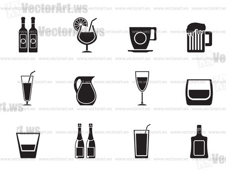 Silhouette different kind of drink icons - vector icon set