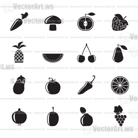 Silhouette Different kinds of fruits and Vegetable icons - vector icon set