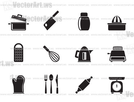 Silhouette Kitchen and household Utensil Icons - vector icon set