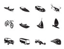 Silhouette different kind of transportation and travel icons - vector icon set