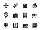 Silhouette airport, travel and transportation icons 1 - vector icon set