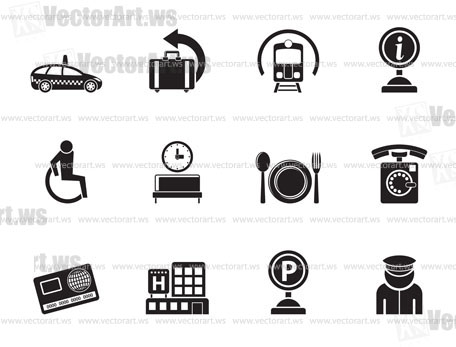 Silhouette airport, travel and transportation icons 2 - vector icon set