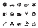Silhouette car parts, services and characteristics icons - vector icon set